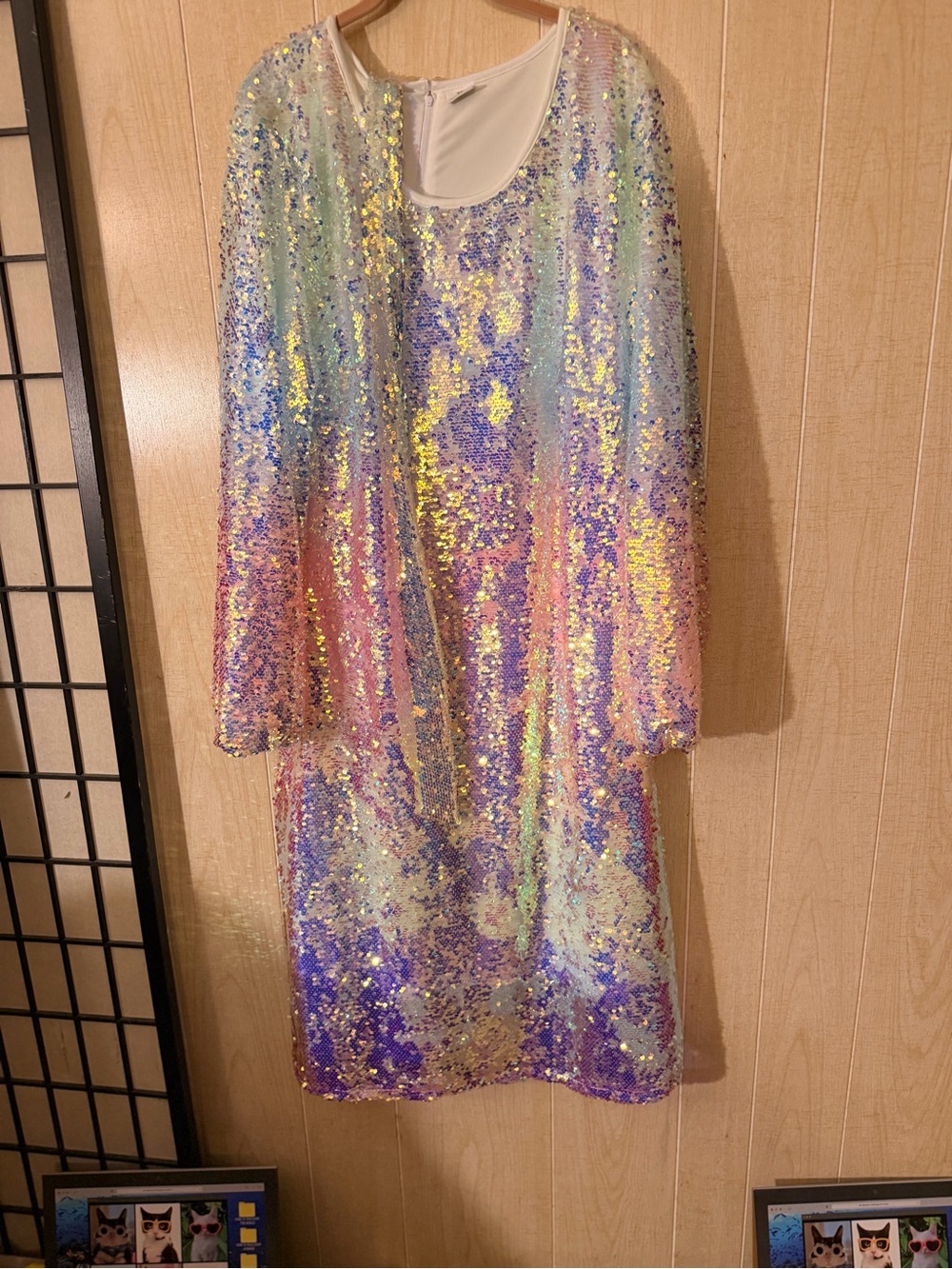 Iridescent Sequin Long Sleeve Dress - Multicolor - Picture 5 of 7
